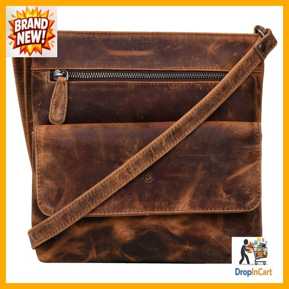 Leather Crossbody Bag Vintage Chic Adjustable Strap Messenger Style